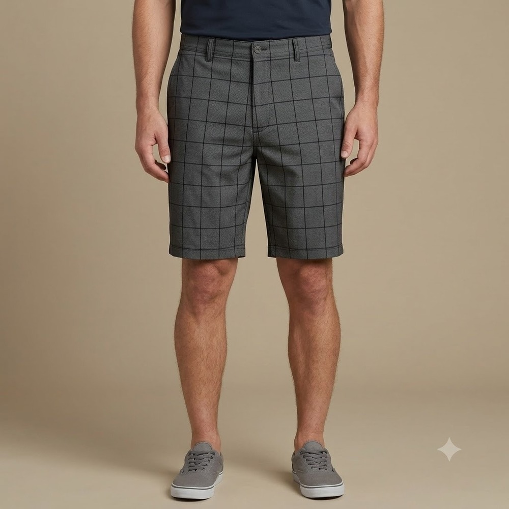 PGA Tour Golf Shorts Mens 40 Gray Plaid Check Stretch‎ Performance
